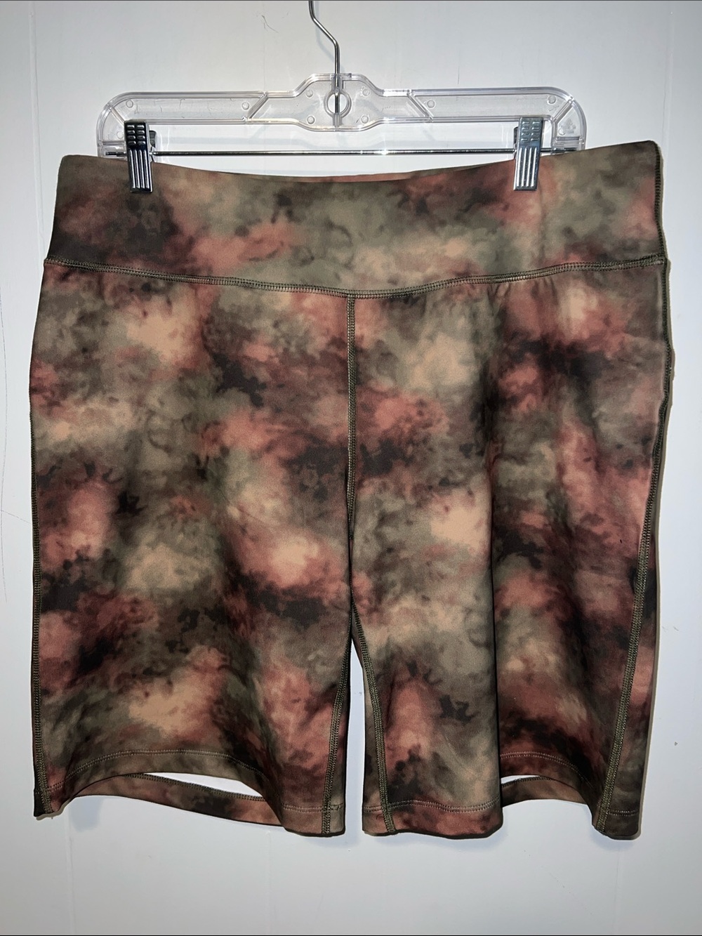Lands' End Women's Tie-Dye Bike Shorts — Olive Green & Rust Size L 0917261